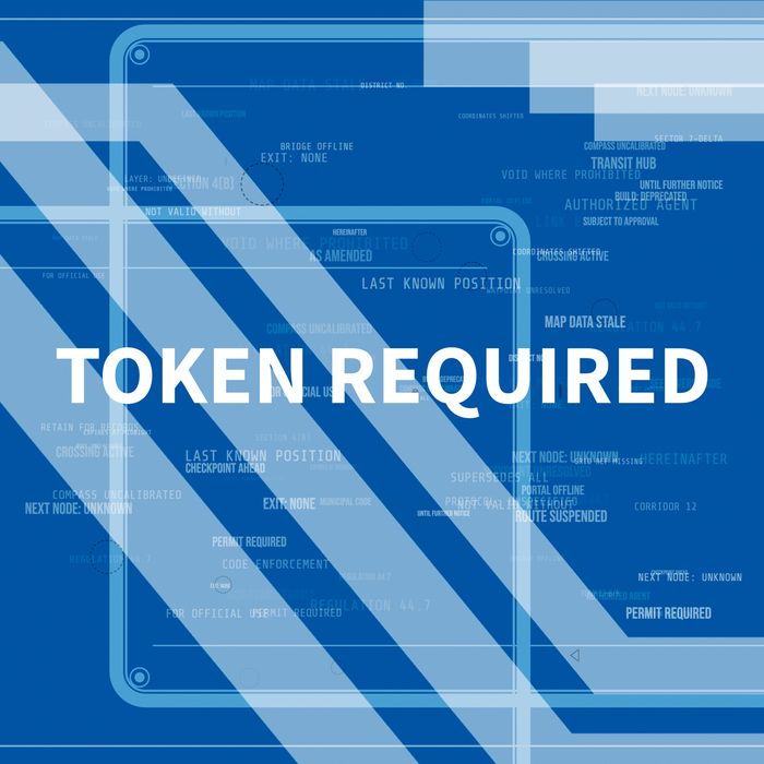 Generative sign in blue, TOKEN REQUIRED set across diagonal banding